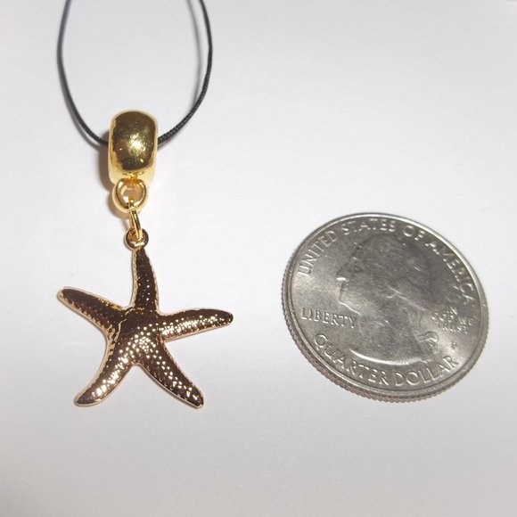 Gold Starfish Necklace Beach Theme Charm Pendant Medallion Cord Necklace A590 - Picture 3 of 10